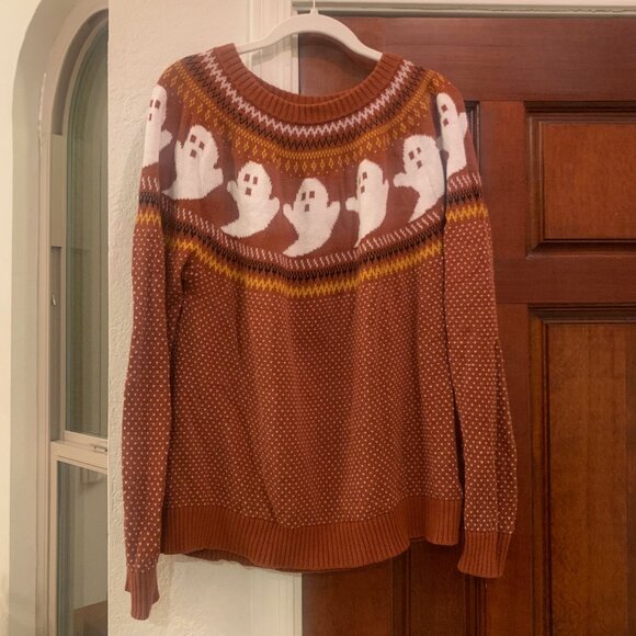 Modcloth Brown You've Been Fair Isle Ghosted Sweater, XL - Picture 5 of 9